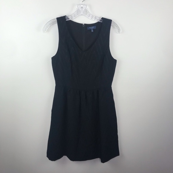 Kaari Blue Solid Black Scoop Neck Patterned Dress With Pockets Size 4 - Picture 1 of 8